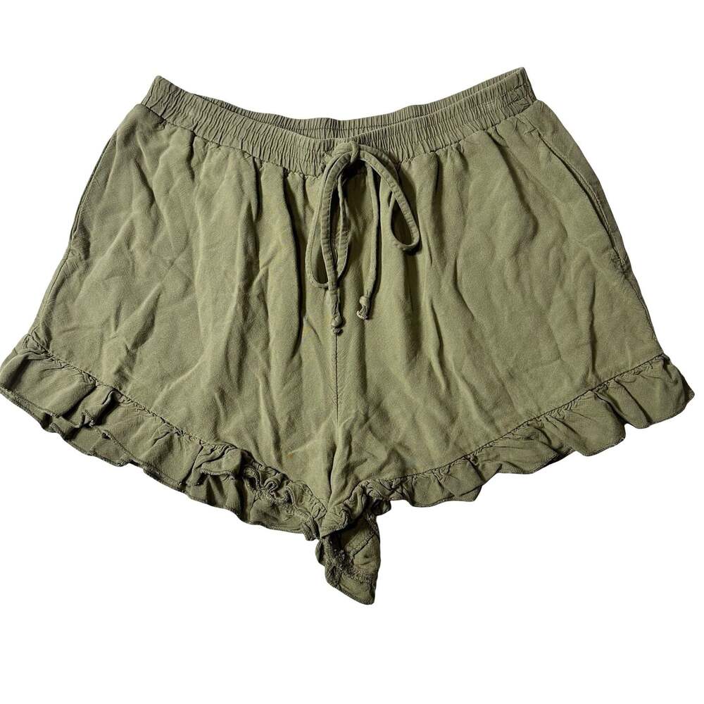 American Eagle Olive Green Ruffle Hem Drawstring Shorts Women’s Size Small